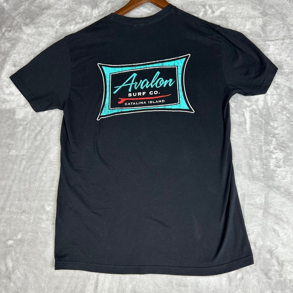 Avalon Surf Co. Catalina Island T-Shirt Black Graphic Tee‎ size Medium Surf Shop
